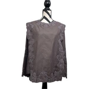 NWT Ethnic Western Cotton Linen Sz L Contemporary Boho Embroidered Tunic Top